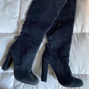 Thigh high suede boots